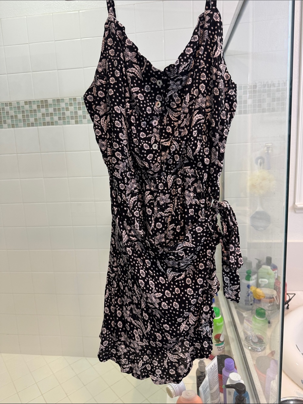 Lily Rose Black Mini skort Dress with White Floral Print